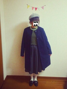 「ADAM ET ROPE'（アダムエロペ）のアイテム（ノーカラージャケット）」を使った、K☺︎さん（レディース・150cm）の冬コーディネート