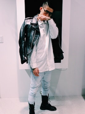 「Ralph Lauren」｜「アイテム（ライダースジャケット）」を使った、Kaisei Kimuraさん（メンズ・182cm）の冬コーディネート