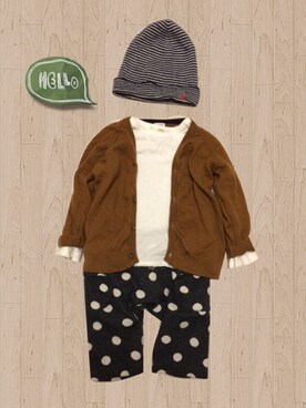 「PETIT BATEAU（プチバトー）のアイテム（ニットキャップ/ビーニー）」を使った、kyomomoさん（キッズ・70cm）の春コーディネート
