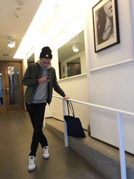 「PULL&BEAR（プルアンドベア）のアイテム（ミリタリージャケット）」を使った、kengchauさん（メンズ・183cm）の冬コーディネート