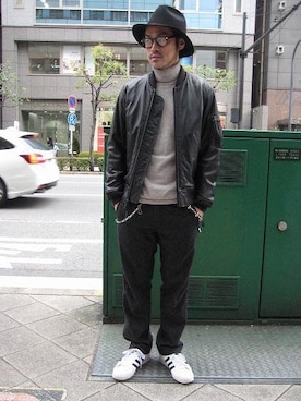 「schott（ショット）のアイテム（MA-1）」を使った、ishizawaさん（メンズ・173cm）の冬コーディネート