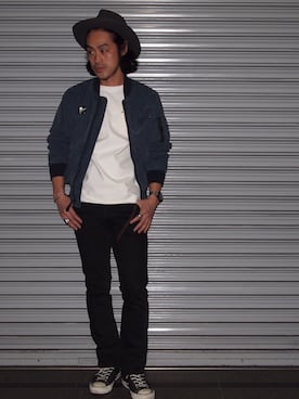 「schott（ショット）のアイテム（MA-1）」を使った、ishizawaさん（メンズ・173cm）の春コーディネート