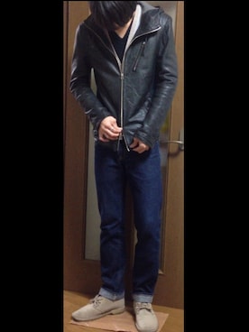 「デザートブーツ」｜「アイテム（ライダースジャケット）」を使った、masakiさん（メンズ・182cm）の春コーディネート