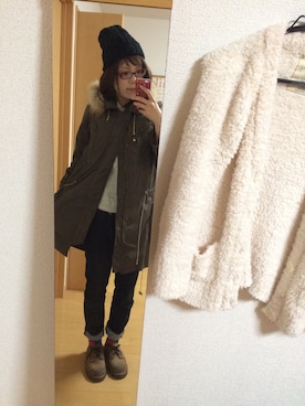 「w closet（ダブルクローゼット）のアイテム（モッズコート）」を使った、あっち☆さん（レディース・159cm）の冬コーディネート