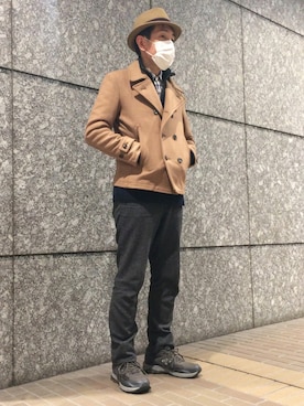 「TAKA-Q（タカキュー）のアイテム（ピーコート）」を使った、オーナガさん（メンズ・173cm）の秋コーディネート