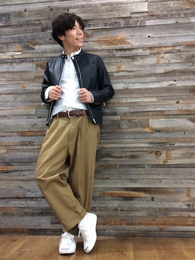 「スタッフコーデ」｜「アイテム（ライダースジャケット）」を使った、YU-KINさん（メンズ・170cm）の秋コーディネート