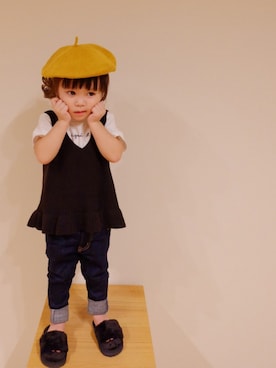 「ニットキャミソール」｜「アイテム（ハンチング/ベレー帽）」を使った、azu☻♡さん（キッズ・90cm）の秋コーディネート