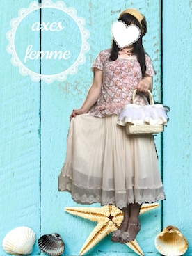 「axes femme（アクシーズファム）のアイテム（かごバッグ）」を使った、サリィさん（レディース・164cm）の夏コーディネート