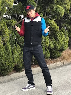 「ROLLING CRADLE（ローリングクレイドル）のアイテム（帽子）」を使った、人糞さん（メンズ・176cm）の冬コーディネート