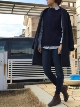 「旦那さんのを借りました」｜「アイテム（ジャケット/アウター）」を使った、basilさん（レディース・156cm）の冬コーディネート