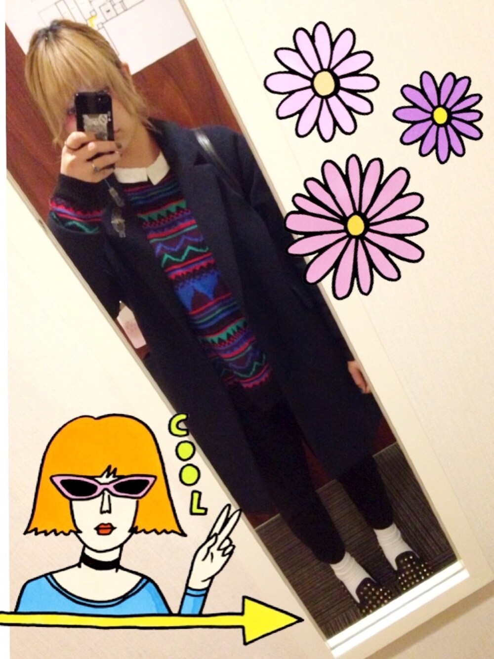 「WEGOのアイテム（チェスターコート、ブラック系）」を使った、▽△MIKI▽△さん（レディース・154cm）の冬コーディネートの1枚目の写真