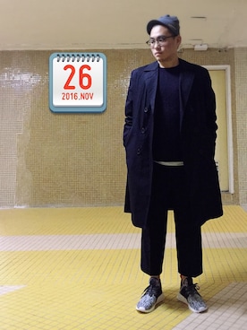 「UNIQLOU」｜「アイテム（ピーコート）」を使った、Cyrusさん（メンズ・168cm）の秋コーディネート
