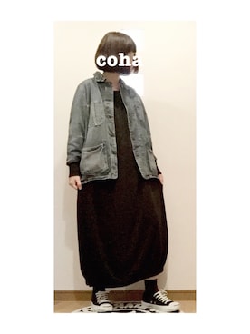 「OMNIGOD（オムニゴッド）のアイテム（カバーオール）」を使った、こはる。さん（レディース・164cm）の秋コーディネート