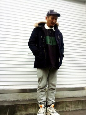 「Ralph Lauren」｜「アイテム（ミリタリージャケット）」を使った、O.P.Eさん（メンズ・172cm）の冬コーディネート