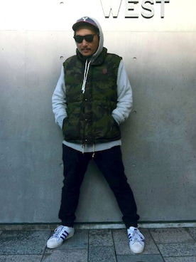 「アイテム（ダウンベスト、その他）」を使った、O.P.Eさん（メンズ・172cm）の冬コーディネート