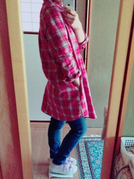 「アイテム（シャツワンピース、レッド系）」を使った、yuuさん（レディース・153cm）の秋コーディネート