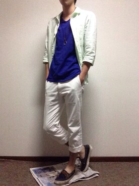 「ジャパンブルー」｜「アイテム（その他シューズ）」を使った、らむちゃんさん（メンズ・178cm）の夏コーディネート