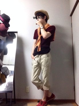 「HVC（エイチブイシー）のアイテム（帽子）」を使った、らむちゃんさん（メンズ・178cm）の夏コーディネート