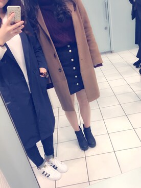 「JEANASIS（ジーナシス）のDENIMシルキースキニーパンツ/715842 （デニムパンツ）」を使った、i_am_yuさん（レディース・165cm）の冬コーディネート