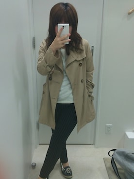 「ストライプパンツ」｜「アイテム（トレンチコート）」を使った、あすにゃんさん（レディース・152cm）の春コーディネート