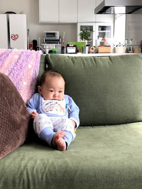 「ohm&emmyのアイテム（ママ＆ベビー、ブルー系）」を使った、♡RUIT☺︎♡さん（キッズ・60cm）の秋コーディネート