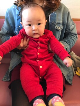「babyGAP（babyGAP）のアイテム（ロンパース、レッド系）」を使った、♡RUIT☺︎♡さん（キッズ・60cm）の秋コーディネート