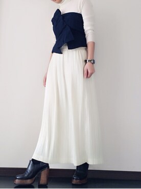 「アイテム（チューブトップ、ブルー系）」を使った、s.eri.0411さん（レディース・158cm）の冬コーディネート