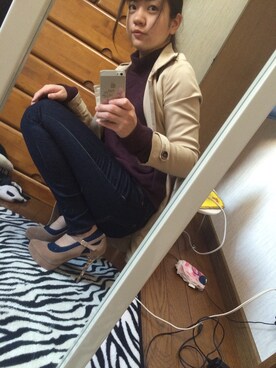 「学校」｜「アイテム（トレンチコート）」を使った、yuriaaaaさん（レディース・163cm）の冬コーディネート