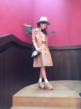「トレンチスカート」｜「アイテム（ライダースジャケット）」を使った、kyonさん（レディース・160cm）の冬コーディネート