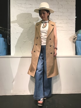 「バンダナ」｜「アイテム（トレンチコート）」を使った、kyonさん（レディース・160cm）の春コーディネート