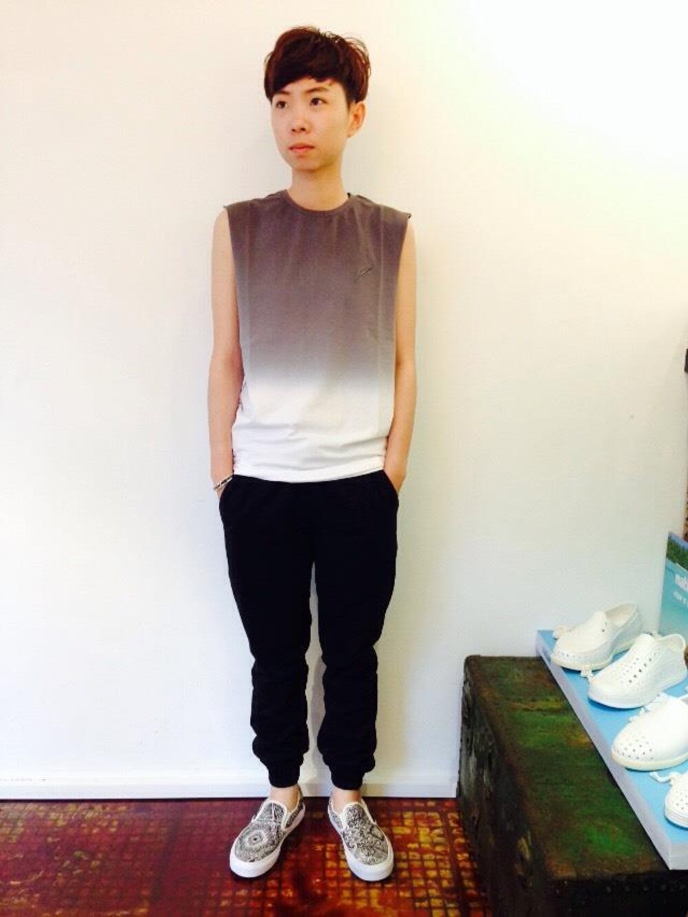 「VANS、PUBLISH、library、publish brand、ZIO ZIEGLER」｜「PUBLISHのPUBLISH BRAND TINSON GREY（タンクトップ、グレー系）」を使った、LIBRARYさん（レディース・160cm）の夏コーディネートの1枚目の写真