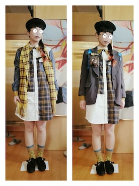 「NIRAME.CO（ニラメッコ）のアイテム（シャツワンピース）」を使った、968さん（レディース・158cm）の秋コーディネート