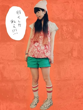 「NIRAME.CO（ニラメッコ）のアイテム（帽子）」を使った、968さん（レディース・158cm）の夏コーディネート