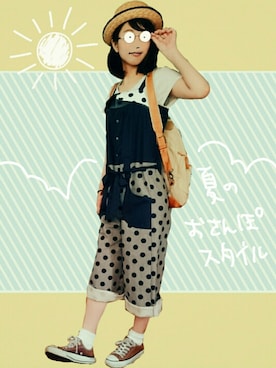 「NIRAME.CO（ニラメッコ）のアイテム（オールインワン・サロペット）」を使った、968さん（レディース・158cm）の夏コーディネート