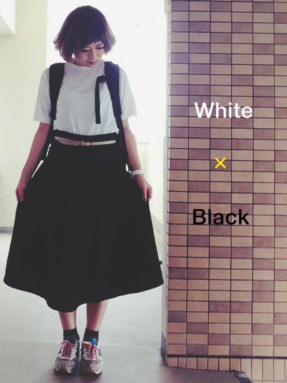 「白黒コーデ、モノトーン、迷彩柄、ウエストイン、お休みコーデ」｜「LOWRYS FARMのアイテム（Tシャツ/カットソー、ホワイト系）」を使った、mizukiさん（レディース・163cm）の夏コーディネートの1枚目の写真
