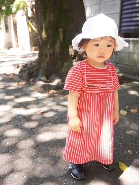 「NANO universe（ナノユニバース）のアイテム（スニーカー）」を使った、こっぺぱんさん（キッズ・70cm）の夏コーディネート