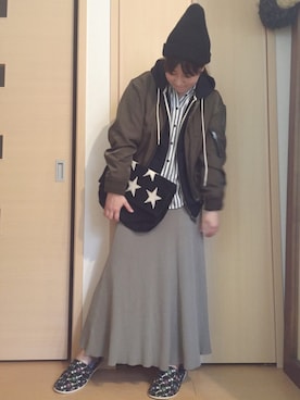 「NANO universe（ナノユニバース）のアイテム（MA-1）」を使った、yayacoさん（レディース・156cm）の春コーディネート
