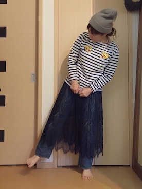 「Ray BEAMS（レイビームス）のRay BEAMS / レースシアー ギャザースカート（スカート）」を使った、yayacoさん（レディース・156cm）の秋コーディネート