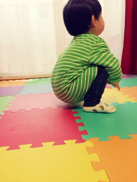 「ボーダーTシャツ」｜r i n .さん（キッズ・80cm）の春コーディネート