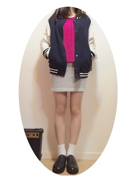 「ケーブルニット」｜「アイテム（スタジャン）」を使った、misattuuuさん（レディース・159cm）の秋コーディネート