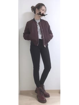 「stradivarius（ストラディバリウス）のアイテム（ブルゾン）」を使った、misattuuuさん（レディース・160cm）の秋コーディネート