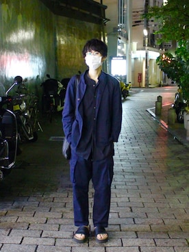 「COMOLI（コモリ）のアイテム（ノーカラージャケット）」を使った、納豆さん（メンズ・178cm）の秋コーディネート