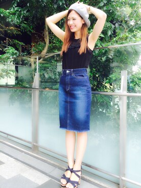 「CECIL McBEE（セシルマクビー）のアイテム（ハンチング/ベレー帽）」を使った、Ayumi さん（レディース・154cm）の夏コーディネート