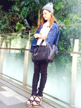 「CECIL McBEE（セシルマクビー）のアイテム（デニムジャケット）」を使った、Ayumi さん（レディース・154cm）の夏コーディネート