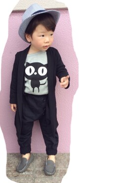 「ネコ」｜「アイテム（モカシン/デッキシューズ）」を使った、Raikiさん（キッズ・90cm）の春コーディネート