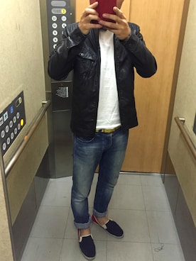「G-STAR RAW（ジースターロゥ）のアイテム（ライダースジャケット）」を使った、ばっ！さん（メンズ・172cm）の春コーディネート