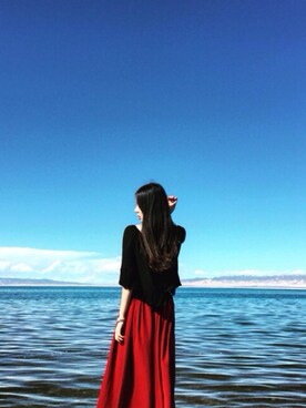 「青海湖のアイテム（その他、ブルー系）」を使った、树树Eさん（レディース）の春コーディネート