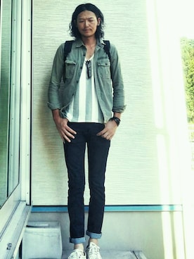 もも&こたさん（メンズ・188cm）の夏コーディネート