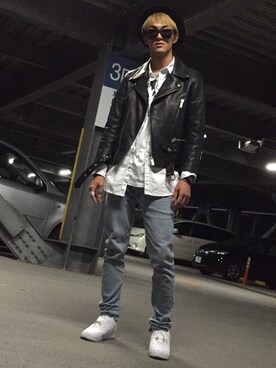 「CHRISTIAN DADA（クリスチャンダダ）のアイテム（ライダースジャケット）」を使った、RYUYAさん（メンズ・182cm）の秋コーディネート