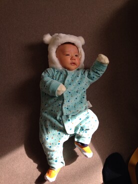 「アイテム（ママ＆ベビー、グリーン系）」を使った、kiyonoさん（キッズ・50cm）の冬コーディネート